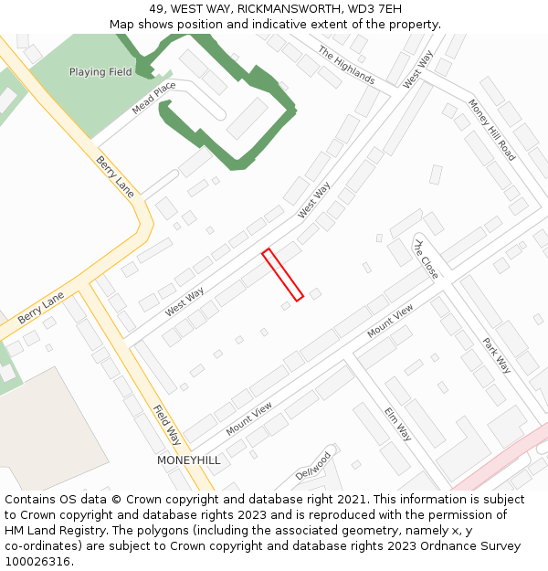 49, WEST WAY, RICKMANSWORTH, WD3 7EH: Location map and indicative extent of plot