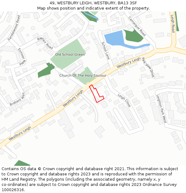 49, WESTBURY LEIGH, WESTBURY, BA13 3SF: Location map and indicative extent of plot