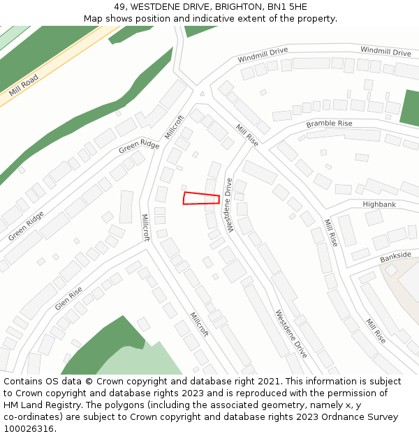 49, WESTDENE DRIVE, BRIGHTON, BN1 5HE: Location map and indicative extent of plot