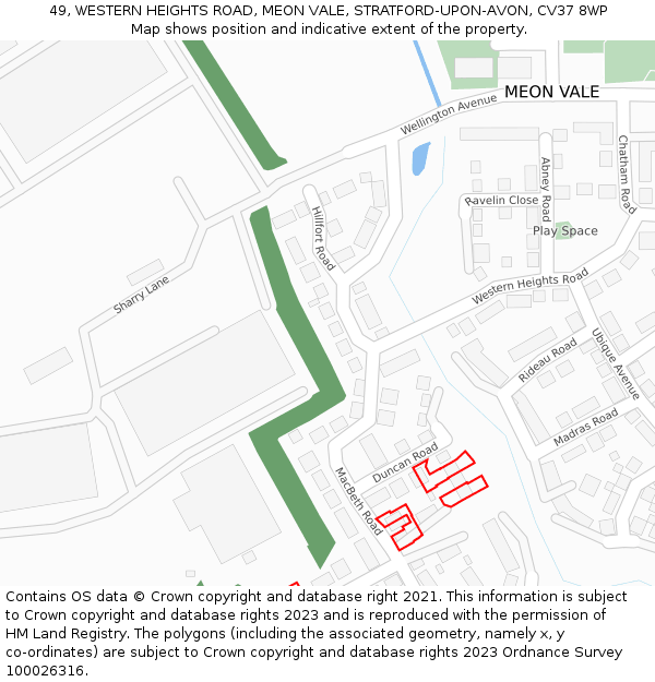 49, WESTERN HEIGHTS ROAD, MEON VALE, STRATFORD-UPON-AVON, CV37 8WP: Location map and indicative extent of plot