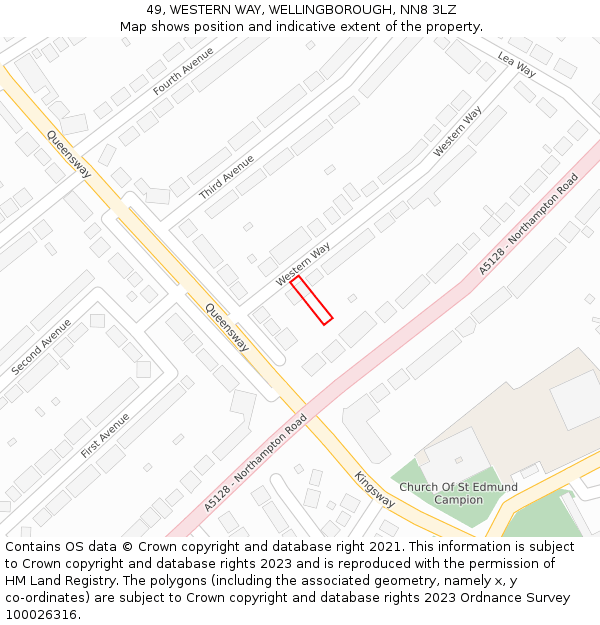 49, WESTERN WAY, WELLINGBOROUGH, NN8 3LZ: Location map and indicative extent of plot