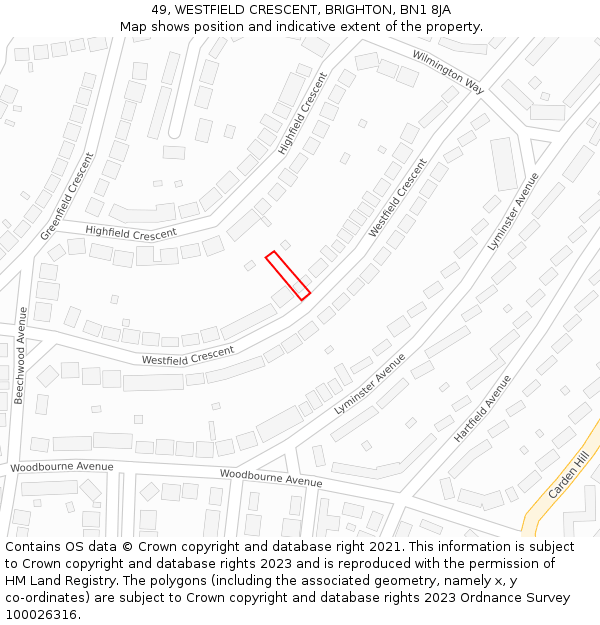 49, WESTFIELD CRESCENT, BRIGHTON, BN1 8JA: Location map and indicative extent of plot