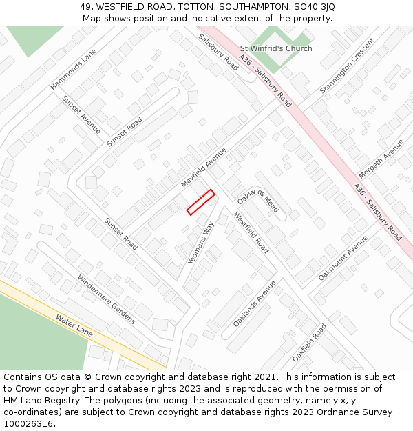 49, WESTFIELD ROAD, TOTTON, SOUTHAMPTON, SO40 3JQ: Location map and indicative extent of plot