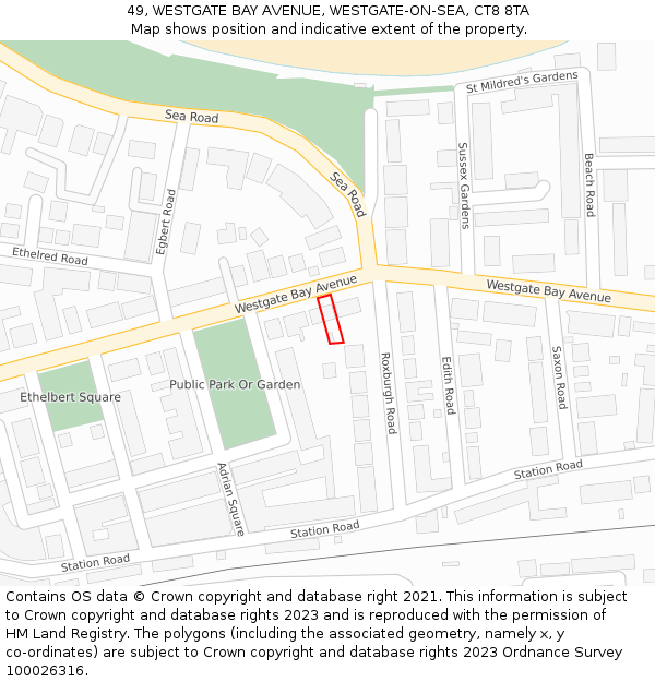 49, WESTGATE BAY AVENUE, WESTGATE-ON-SEA, CT8 8TA: Location map and indicative extent of plot