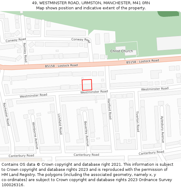 49, WESTMINSTER ROAD, URMSTON, MANCHESTER, M41 0RN: Location map and indicative extent of plot