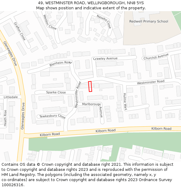 49, WESTMINSTER ROAD, WELLINGBOROUGH, NN8 5YS: Location map and indicative extent of plot