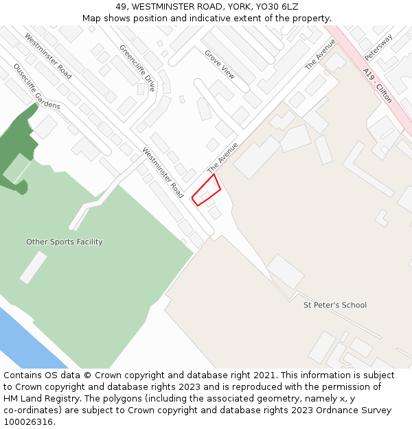 49, WESTMINSTER ROAD, YORK, YO30 6LZ: Location map and indicative extent of plot