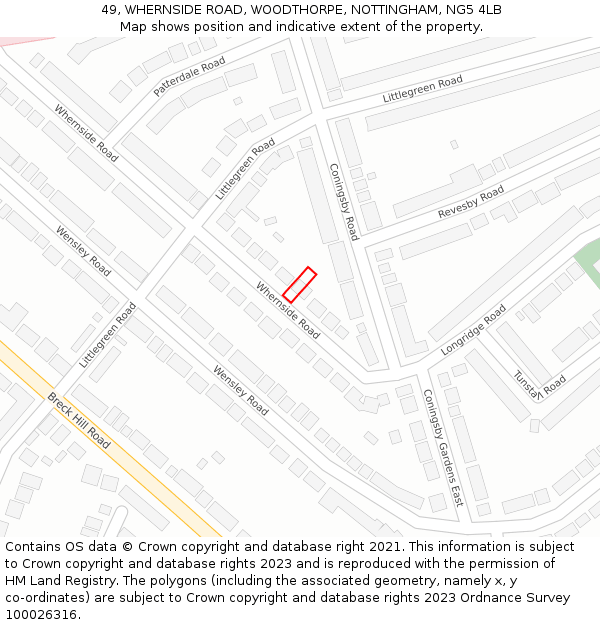 49, WHERNSIDE ROAD, WOODTHORPE, NOTTINGHAM, NG5 4LB: Location map and indicative extent of plot