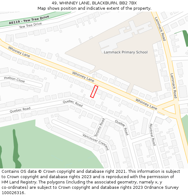 49, WHINNEY LANE, BLACKBURN, BB2 7BX: Location map and indicative extent of plot