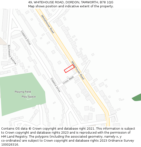 49, WHITEHOUSE ROAD, DORDON, TAMWORTH, B78 1QG: Location map and indicative extent of plot