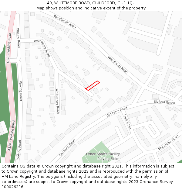49, WHITEMORE ROAD, GUILDFORD, GU1 1QU: Location map and indicative extent of plot