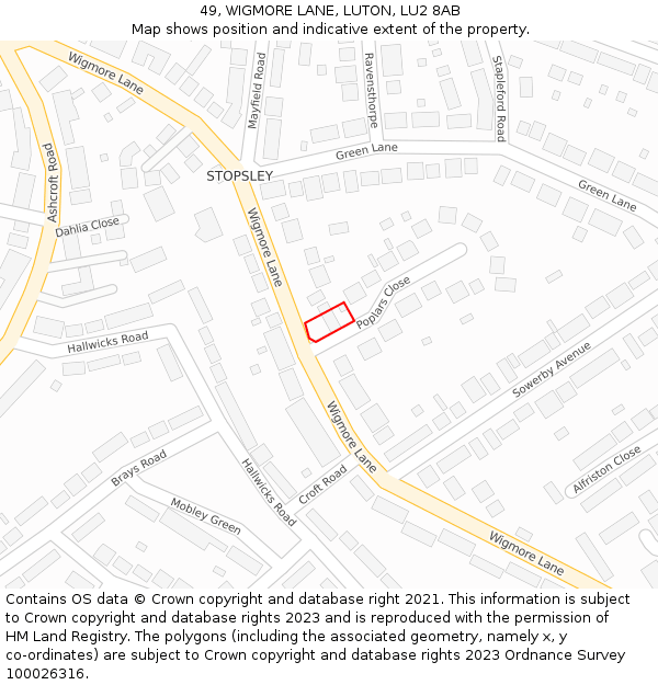 49, WIGMORE LANE, LUTON, LU2 8AB: Location map and indicative extent of plot