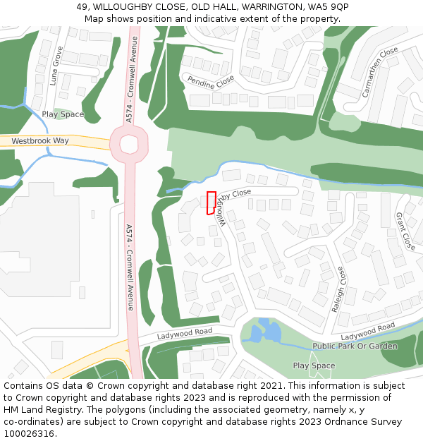 49, WILLOUGHBY CLOSE, OLD HALL, WARRINGTON, WA5 9QP: Location map and indicative extent of plot