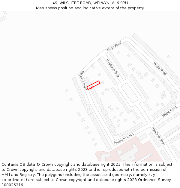 49, WILSHERE ROAD, WELWYN, AL6 9PU: Location map and indicative extent of plot