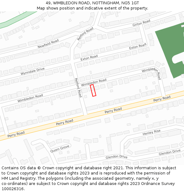 49, WIMBLEDON ROAD, NOTTINGHAM, NG5 1GT: Location map and indicative extent of plot