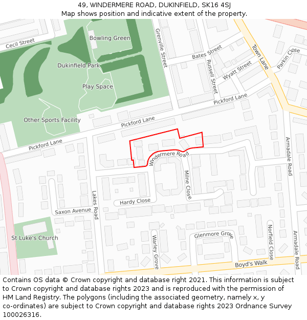 49, WINDERMERE ROAD, DUKINFIELD, SK16 4SJ: Location map and indicative extent of plot