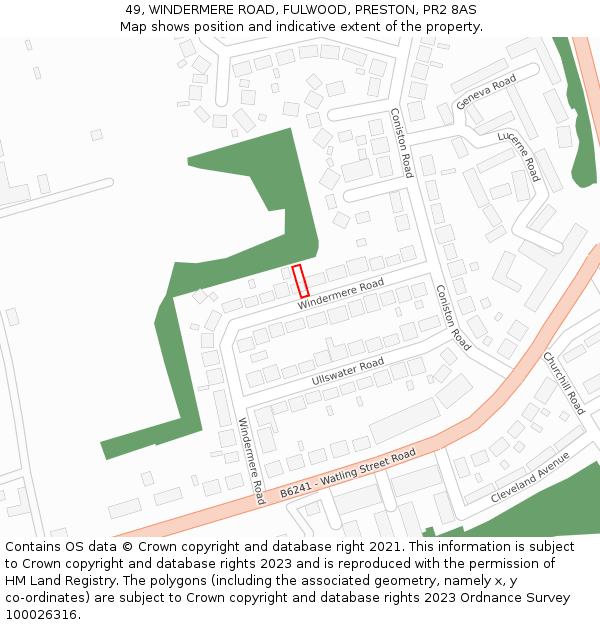 49, WINDERMERE ROAD, FULWOOD, PRESTON, PR2 8AS: Location map and indicative extent of plot