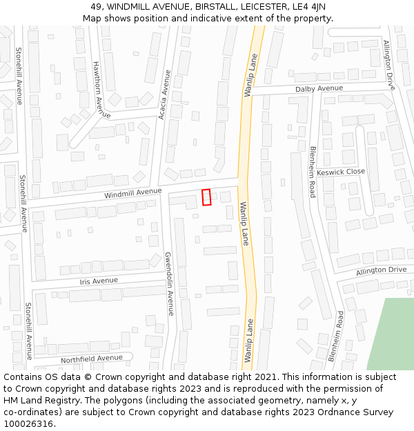 49, WINDMILL AVENUE, BIRSTALL, LEICESTER, LE4 4JN: Location map and indicative extent of plot