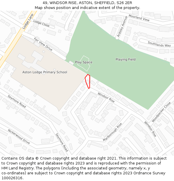 49, WINDSOR RISE, ASTON, SHEFFIELD, S26 2ER: Location map and indicative extent of plot