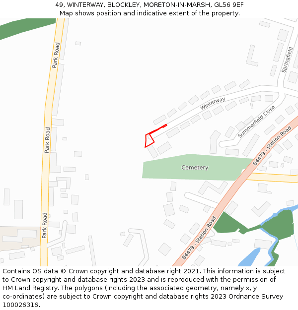 49, WINTERWAY, BLOCKLEY, MORETON-IN-MARSH, GL56 9EF: Location map and indicative extent of plot