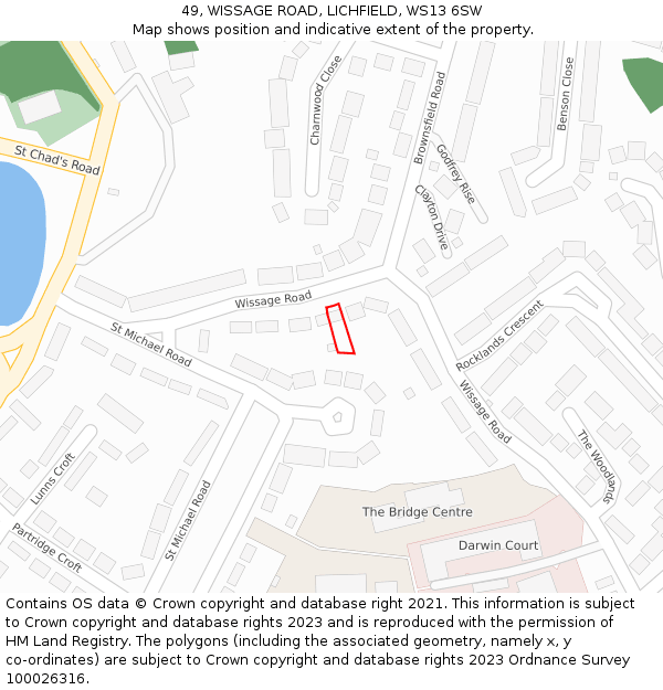 49, WISSAGE ROAD, LICHFIELD, WS13 6SW: Location map and indicative extent of plot