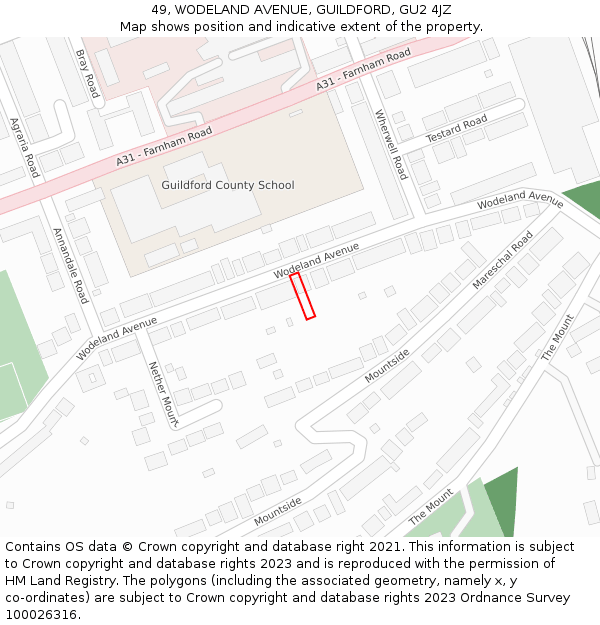 49, WODELAND AVENUE, GUILDFORD, GU2 4JZ: Location map and indicative extent of plot
