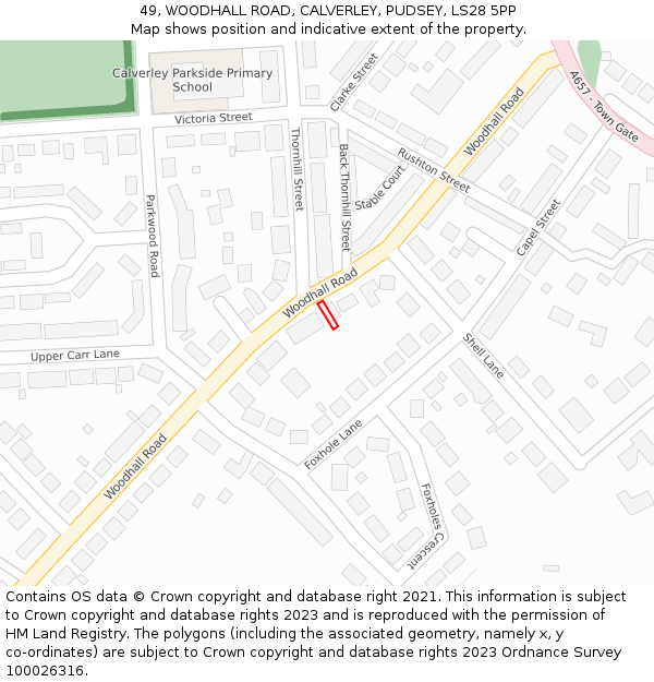 49, WOODHALL ROAD, CALVERLEY, PUDSEY, LS28 5PP: Location map and indicative extent of plot