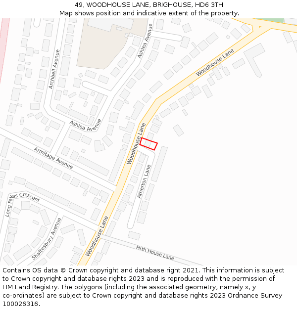 49, WOODHOUSE LANE, BRIGHOUSE, HD6 3TH: Location map and indicative extent of plot