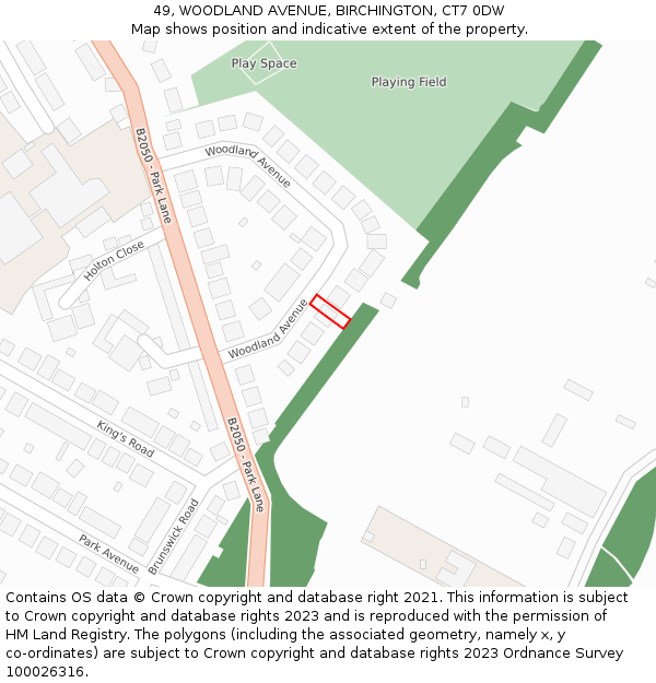 49, WOODLAND AVENUE, BIRCHINGTON, CT7 0DW: Location map and indicative extent of plot