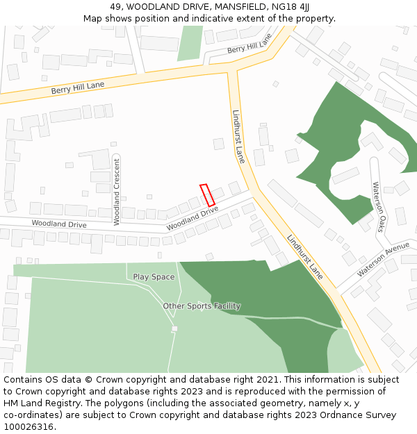 49, WOODLAND DRIVE, MANSFIELD, NG18 4JJ: Location map and indicative extent of plot