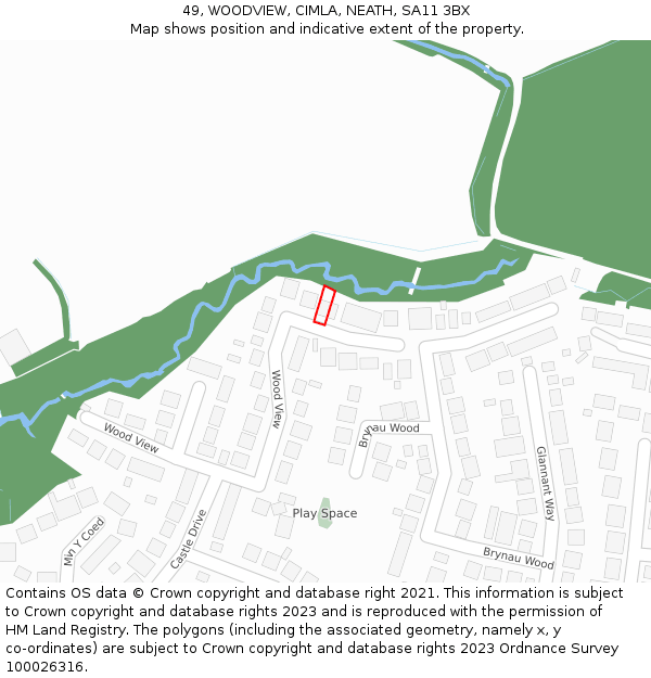 49, WOODVIEW, CIMLA, NEATH, SA11 3BX: Location map and indicative extent of plot