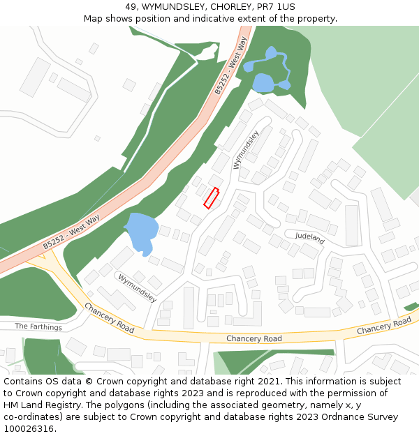 49, WYMUNDSLEY, CHORLEY, PR7 1US: Location map and indicative extent of plot