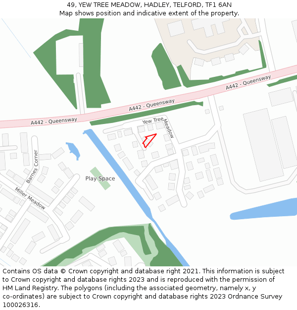 49, YEW TREE MEADOW, HADLEY, TELFORD, TF1 6AN: Location map and indicative extent of plot