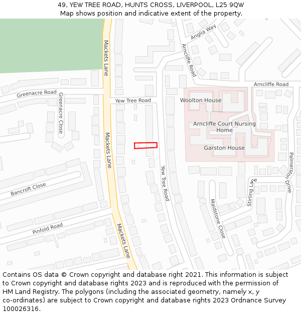 49, YEW TREE ROAD, HUNTS CROSS, LIVERPOOL, L25 9QW: Location map and indicative extent of plot
