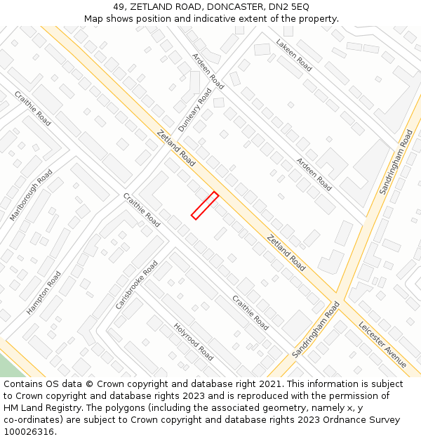 49, ZETLAND ROAD, DONCASTER, DN2 5EQ: Location map and indicative extent of plot
