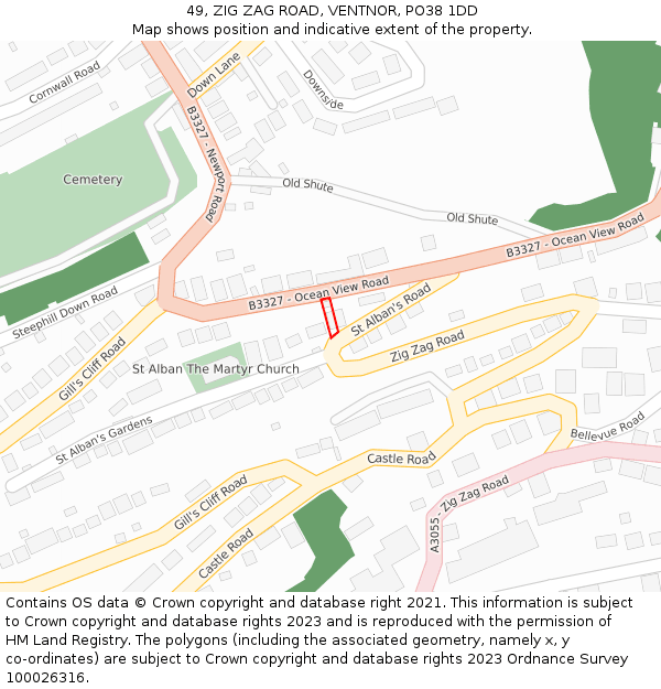 49, ZIG ZAG ROAD, VENTNOR, PO38 1DD: Location map and indicative extent of plot