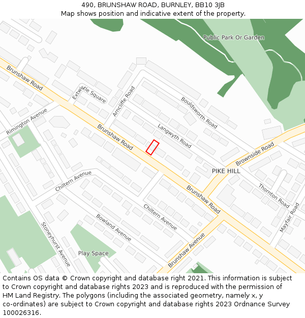 490, BRUNSHAW ROAD, BURNLEY, BB10 3JB: Location map and indicative extent of plot