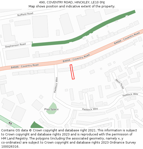 490, COVENTRY ROAD, HINCKLEY, LE10 0NJ: Location map and indicative extent of plot