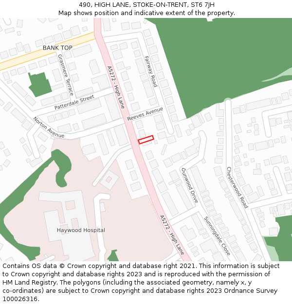 490, HIGH LANE, STOKE-ON-TRENT, ST6 7JH: Location map and indicative extent of plot
