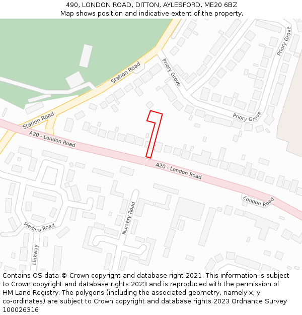 490, LONDON ROAD, DITTON, AYLESFORD, ME20 6BZ: Location map and indicative extent of plot