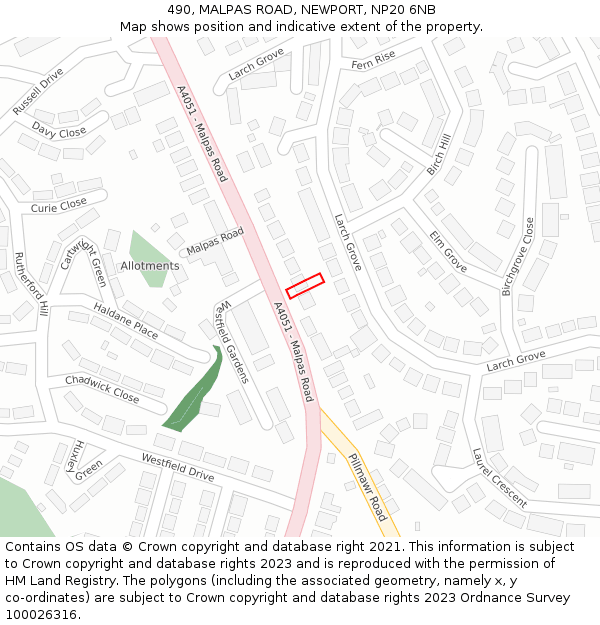 490, MALPAS ROAD, NEWPORT, NP20 6NB: Location map and indicative extent of plot