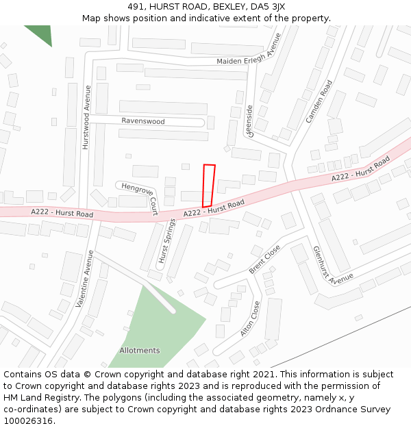 491, HURST ROAD, BEXLEY, DA5 3JX: Location map and indicative extent of plot