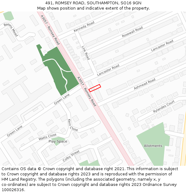 491, ROMSEY ROAD, SOUTHAMPTON, SO16 9GN: Location map and indicative extent of plot