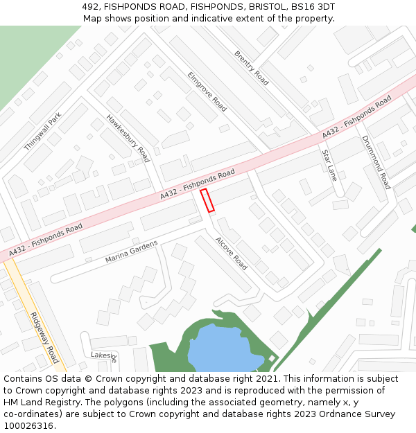 492, FISHPONDS ROAD, FISHPONDS, BRISTOL, BS16 3DT: Location map and indicative extent of plot