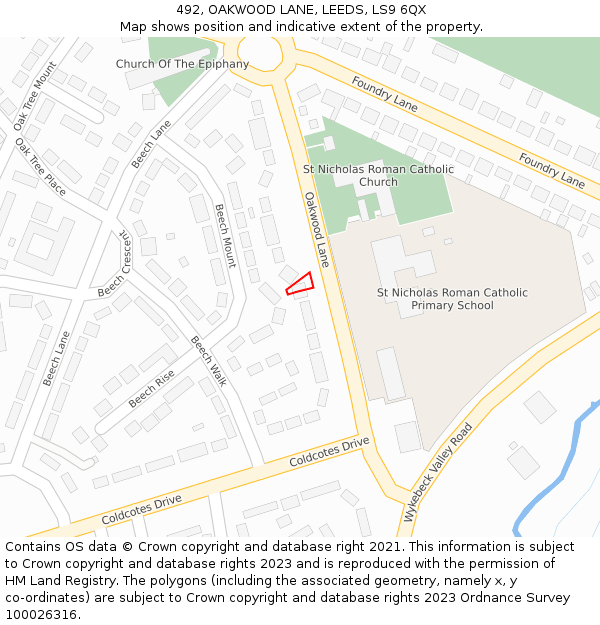 492, OAKWOOD LANE, LEEDS, LS9 6QX: Location map and indicative extent of plot