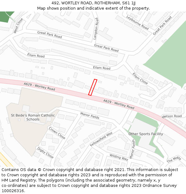 492, WORTLEY ROAD, ROTHERHAM, S61 1JJ: Location map and indicative extent of plot