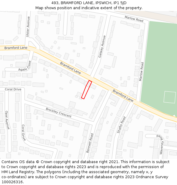 493, BRAMFORD LANE, IPSWICH, IP1 5JD: Location map and indicative extent of plot