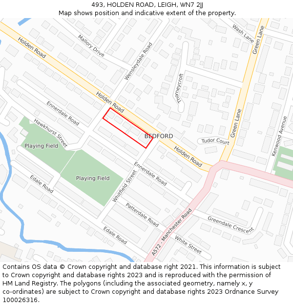 493, HOLDEN ROAD, LEIGH, WN7 2JJ: Location map and indicative extent of plot