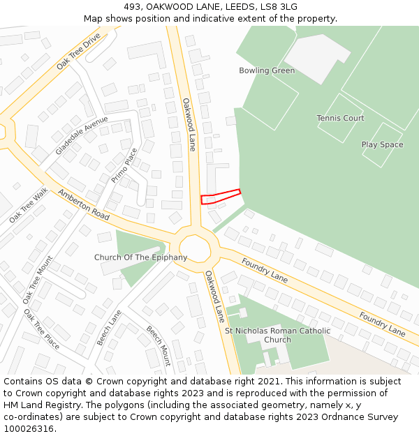 493, OAKWOOD LANE, LEEDS, LS8 3LG: Location map and indicative extent of plot