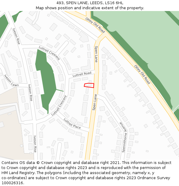 493, SPEN LANE, LEEDS, LS16 6HL: Location map and indicative extent of plot